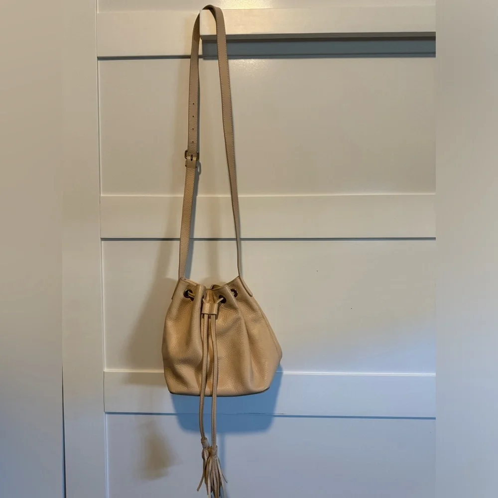 J. Crew Pink Leather Bucket Bag Tassel Enclosure crossbody - Picture 1 of 10